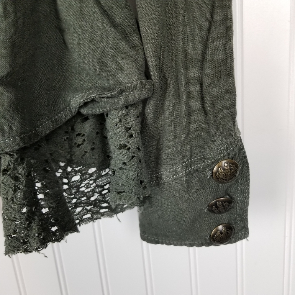 Free People Emilia Victorian Olive Military Crochet Jacket Button Zip Size XS - Picture 4 of 8